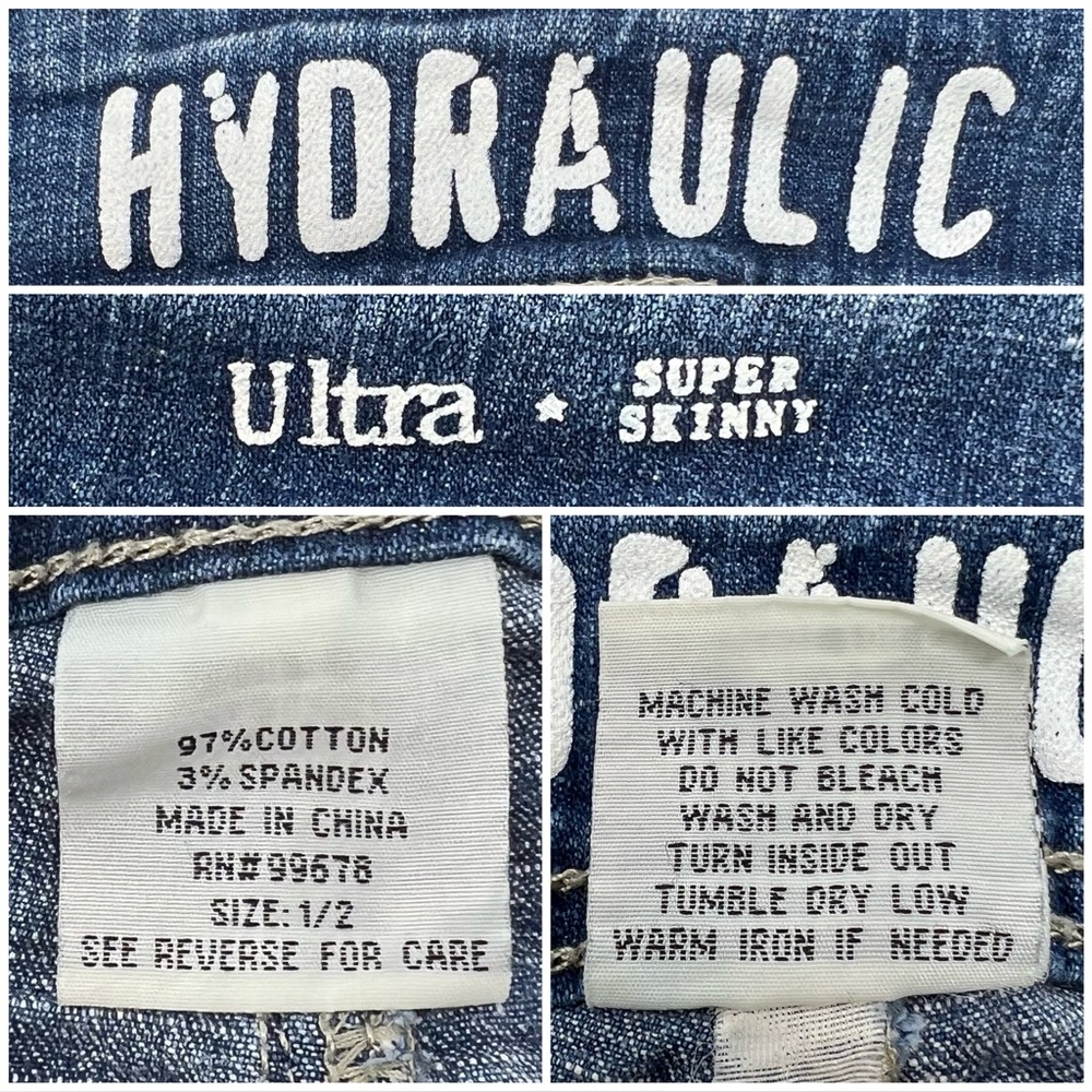 Hydraulic Jeans Distressed Ultra Super Skinny Low Rise Juniors 1/2 Blue - Picture 8 of 16